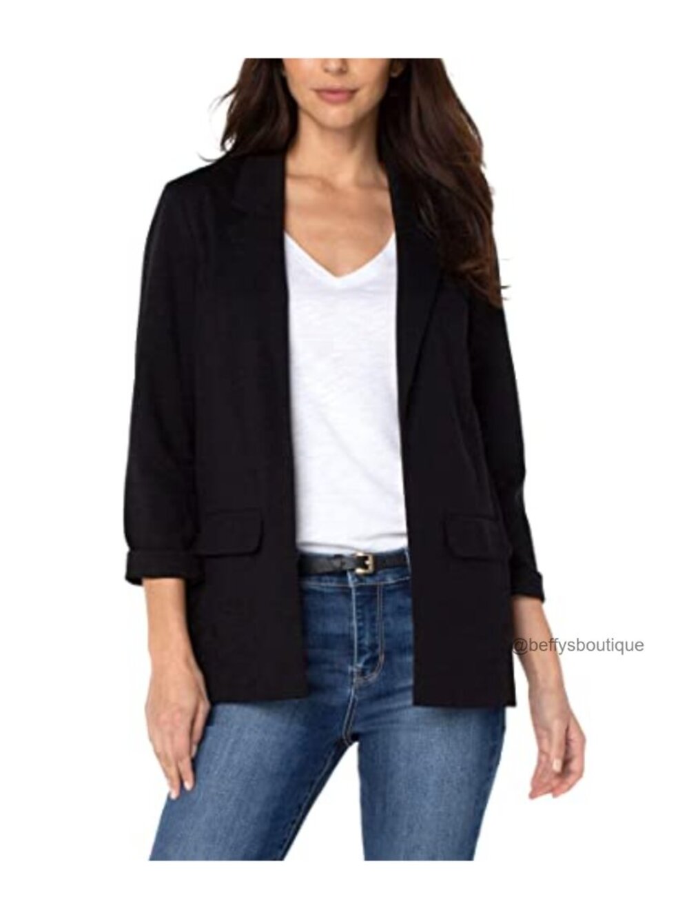 Petite Boyfriend Blazer with Princess Darts Open Front Ponte
